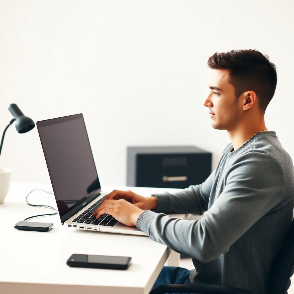 Working at a laptop with upright posture while wearing the sensor