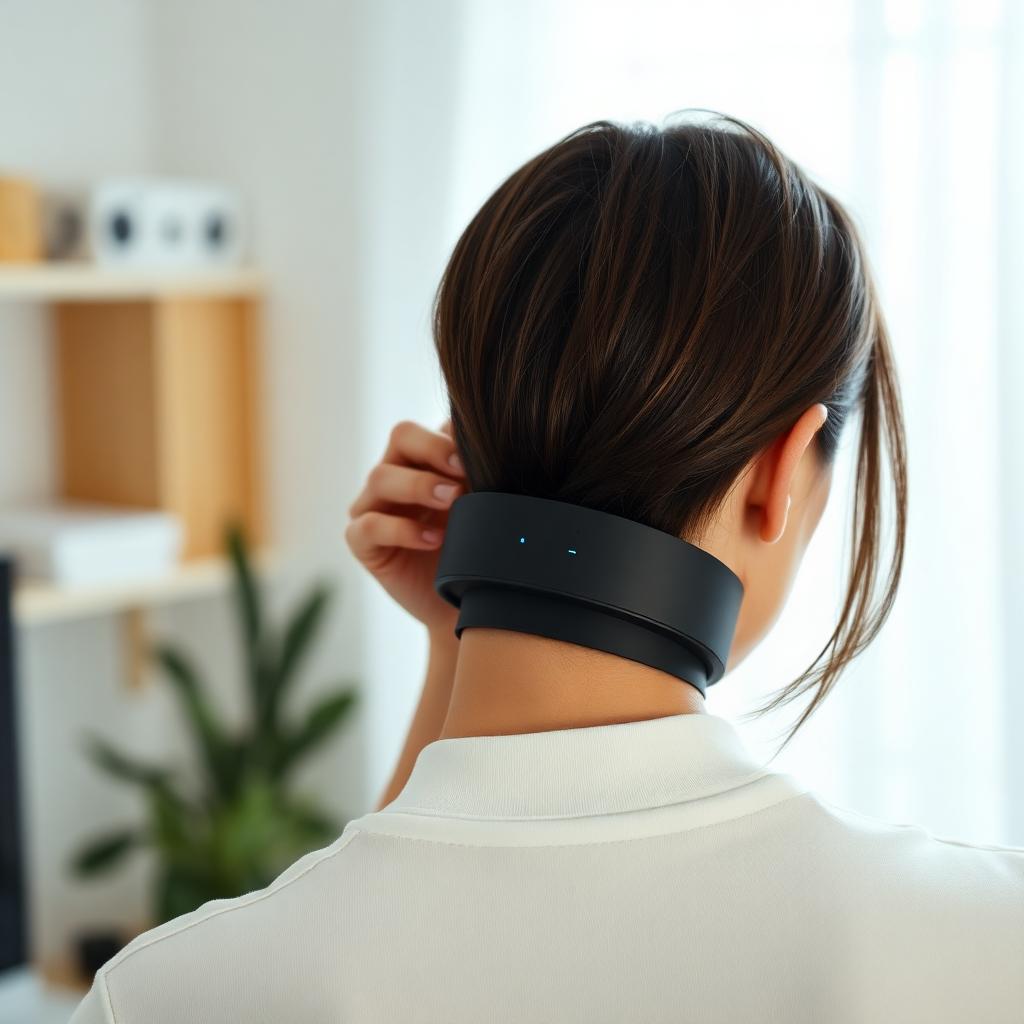 Placing the slim posture sensor collar around the back of the neck