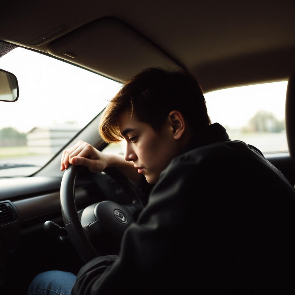 Driver leaning forward over the steering wheel
